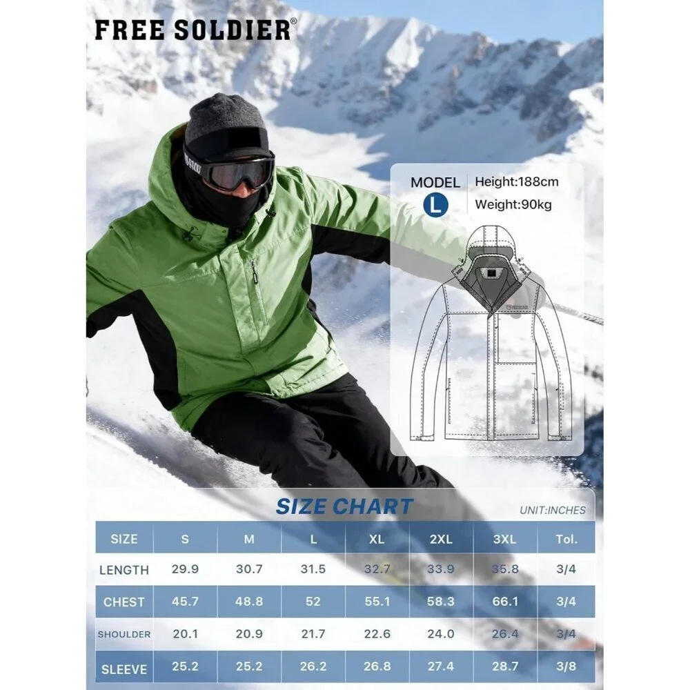 Men's Grass Green Waterproof Ski Snow Fleece Lined Warm Winter Rain Jacket